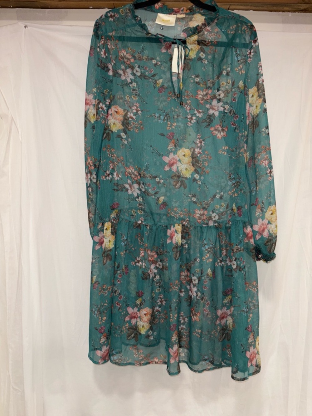Anthropologie Teal Floral Long-Sleeve Tiered Dress #homecoming